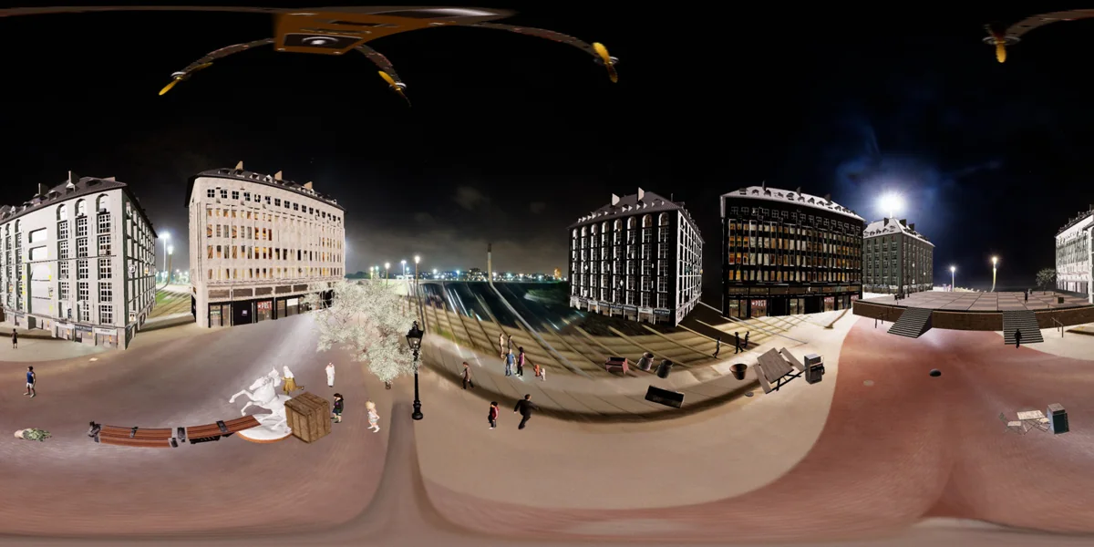 Synthetic panoramic drone-camera view